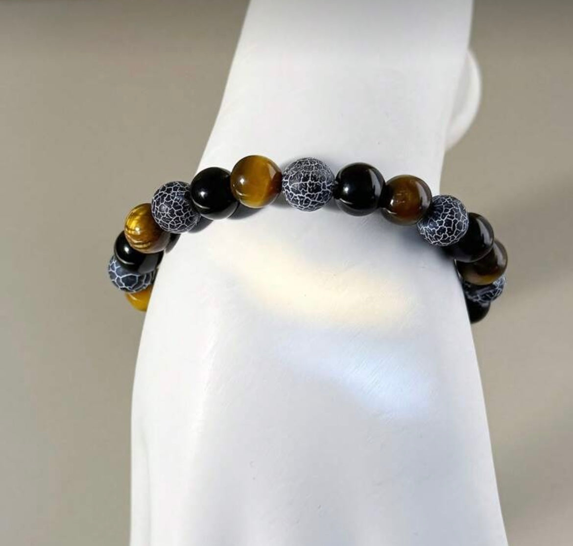 Armband “Money Magnet” – Tijgeroog, Zwarte Agaat & Drakenskin Jaspis