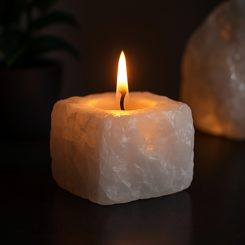 🤍 “Pure Light” – Bergkristal Waxinelichthouder (per stuk)