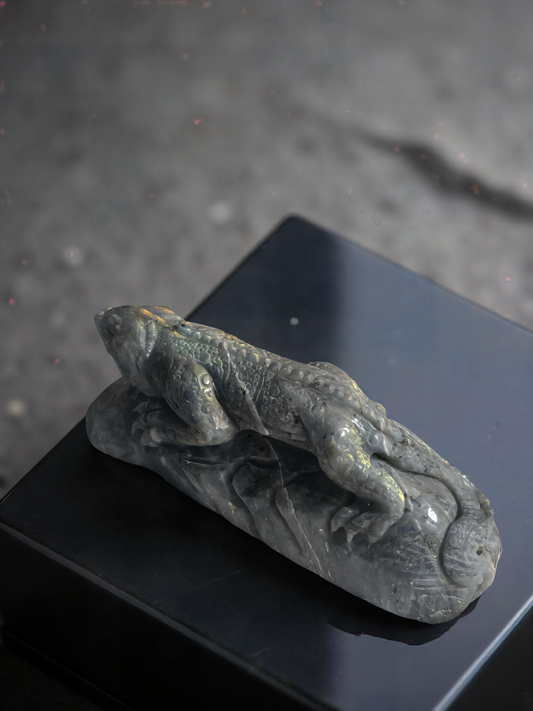 🦎 “Spirit of Transformation” – Labradoriet Hagedis Beeld