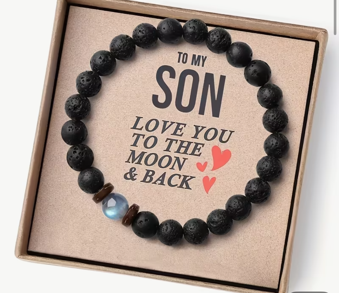 🌋 “To My Son – Lava & Maansteen Armband”