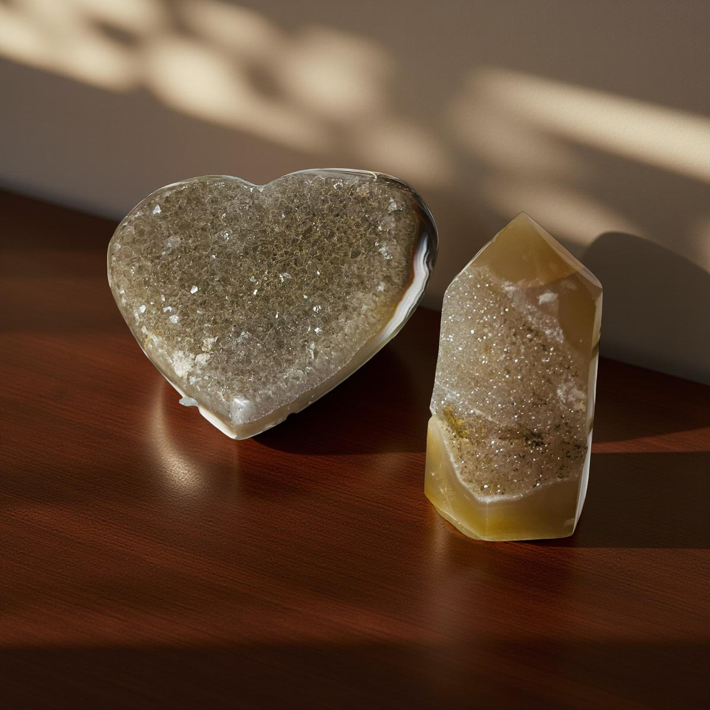 Gouden Druzy Set – Hart & Punt van Aarding en Glans