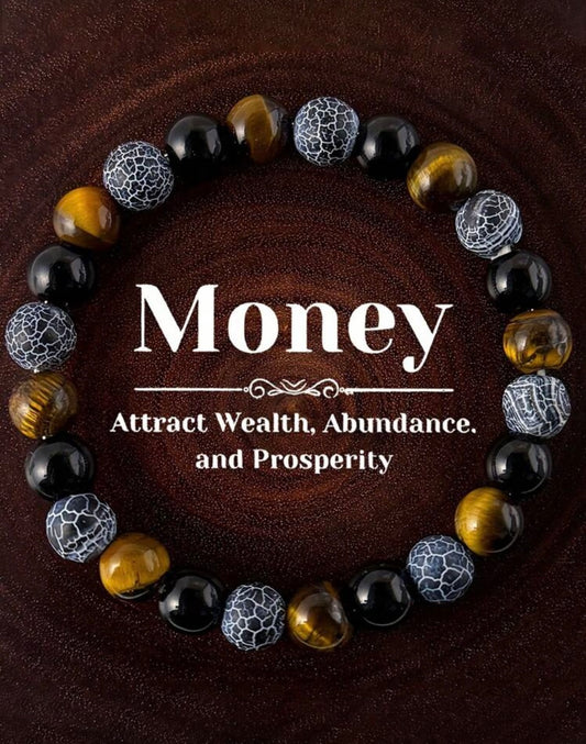 Armband “Money Magnet” – Tijgeroog, Zwarte Agaat & Drakenskin Jaspis