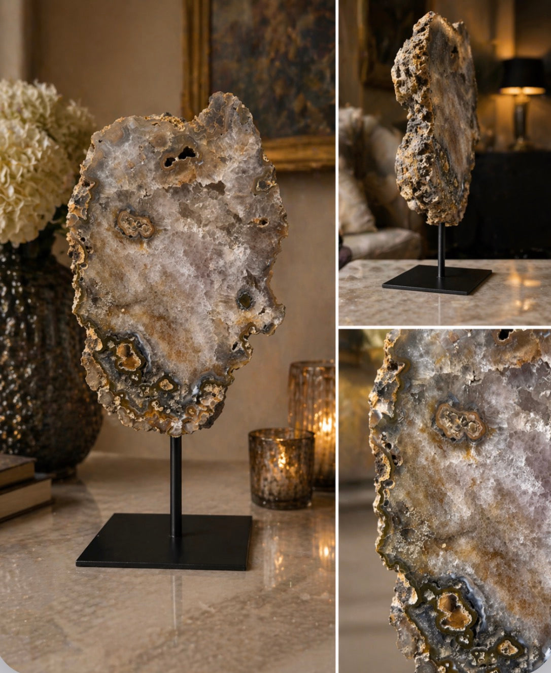 Agaat geode met kwarts en amethist tinten – uniek stuk (30 cm, 3,5 kg)