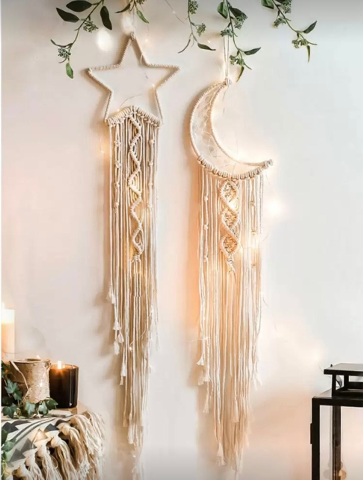🌙✨ “Lunar Dreams Set – Maan & Ster Macramé Wanddecoratie”